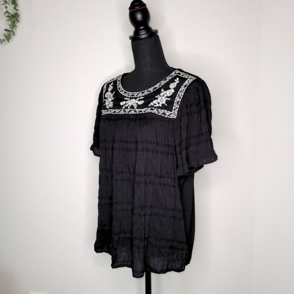 BLACK BLOUSE WITH FLORAL EMBROIDERED - Picture 5 of 6